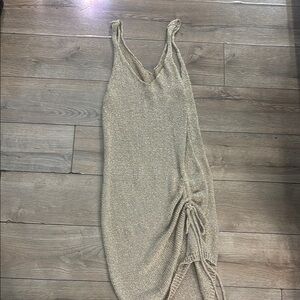 Gray Asymmetrical Ribbed Swim Coverup